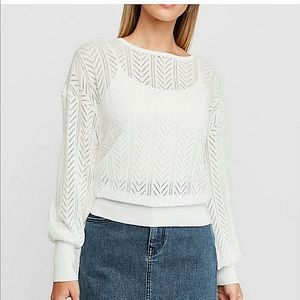 EXPRESS WHITE CHEVRON POINTELLE BALLOON SLEEVE SWEATER MEDIUM